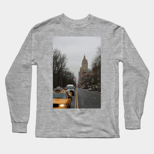 Grey New York City Street with Yellow Cab Long Sleeve T-Shirt by Christine aka stine1